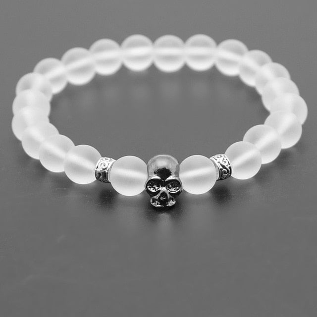 Black Beads Natural Stones Skull Bracelet For Women Lava Stone Beads Men Bracelet Black Lava Beads Bracelets Pulseras Mujer