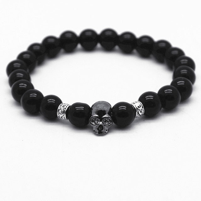 Black Beads Natural Stones Skull Bracelet For Women Lava Stone Beads Men Bracelet Black Lava Beads Bracelets Pulseras Mujer