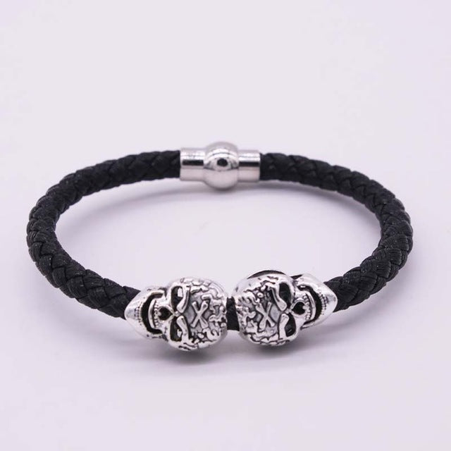 2017 Hot Selling Fashion Braided Leather Bracelets Gold Skull Bracelet Punk Wrap Bracelet Women Men