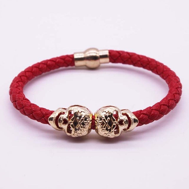 2017 Hot Selling Fashion Braided Leather Bracelets Gold Skull Bracelet Punk Wrap Bracelet Women Men