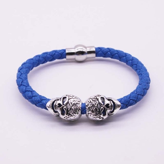 2017 Hot Selling Fashion Braided Leather Bracelets Gold Skull Bracelet Punk Wrap Bracelet Women Men