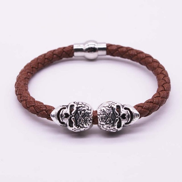2017 Hot Selling Fashion Braided Leather Bracelets Gold Skull Bracelet Punk Wrap Bracelet Women Men