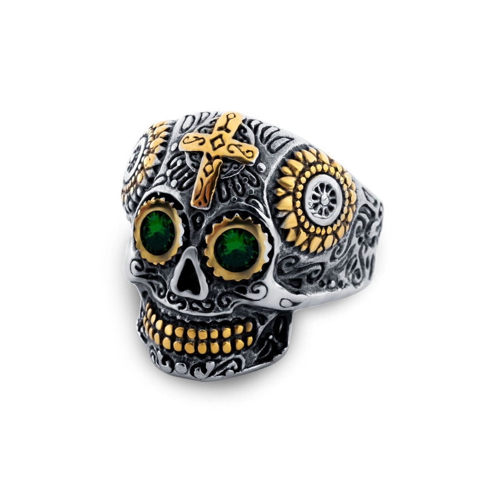 Hiphop Cool Men's Gothic Carving Ring Stainless Steel High Quality cross Skull ring Jewelry For man free shipping
