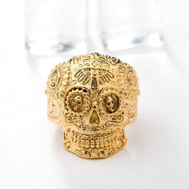 Hiphop Cool Men's Gothic Carving Ring Stainless Steel High Quality cross Skull ring Jewelry For man free shipping