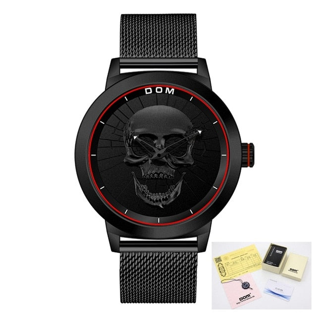 Men's Watch DOM Cool Bone Luxury Brand M-1231 Creative Clock Black Male Watch Skull Style Quartz Men Watches relogio masculino