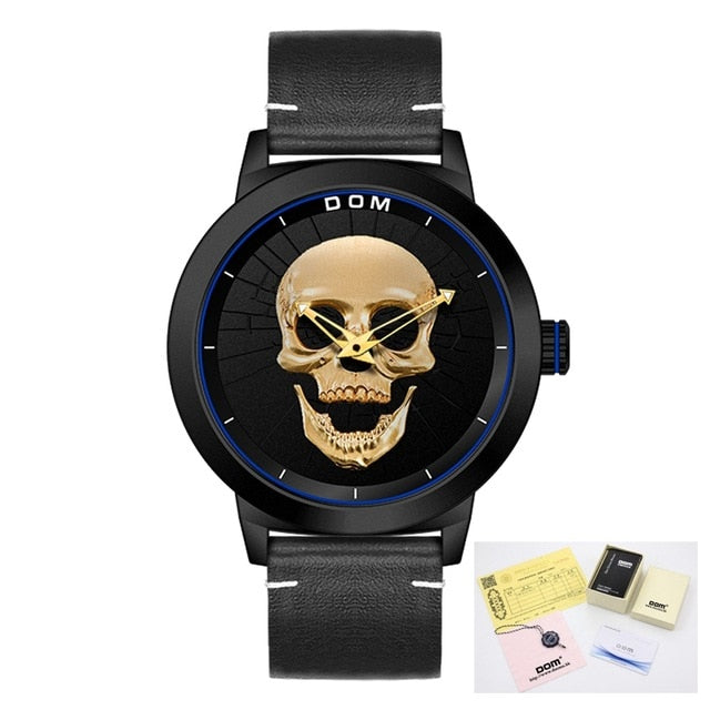 Men's Watch DOM Cool Bone Luxury Brand M-1231 Creative Clock Black Male Watch Skull Style Quartz Men Watches relogio masculino