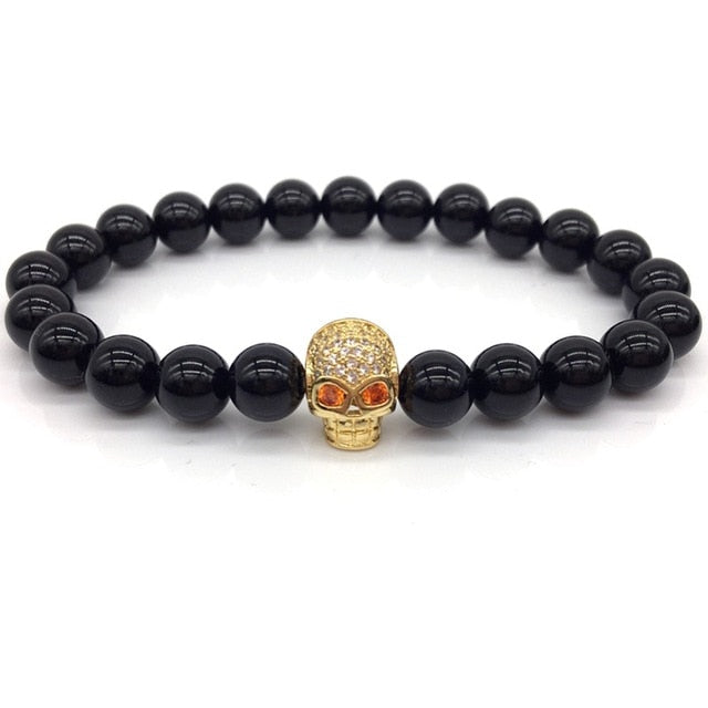 NAIQUBE Skull Men Bracelets 8mm Lava Beads Classic Simple Stone Beads Charm Bracelet For Men Jewelry Gift