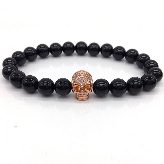 NAIQUBE Skull Men Bracelets 8mm Lava Beads Classic Simple Stone Beads Charm Bracelet For Men Jewelry Gift