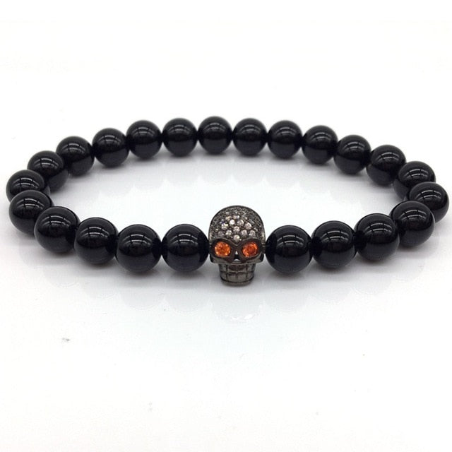 NAIQUBE Skull Men Bracelets 8mm Lava Beads Classic Simple Stone Beads Charm Bracelet For Men Jewelry Gift