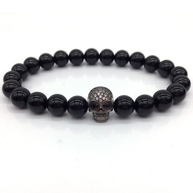 NAIQUBE Skull Men Bracelets 8mm Lava Beads Classic Simple Stone Beads Charm Bracelet For Men Jewelry Gift