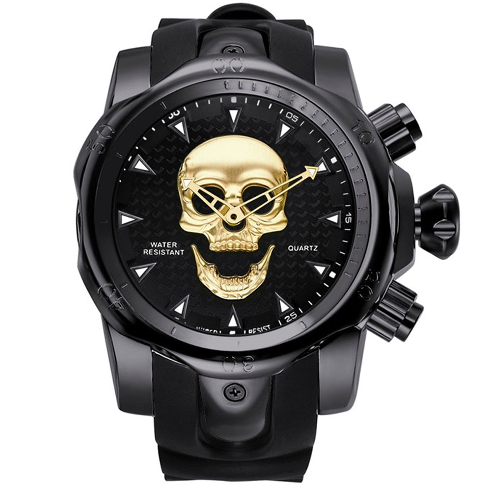 2019 Men's Skull Quartz Watch Men Skeleton Creative Watches Rubber Male Clock Water Resistant Wristwatches Relogio Masculino