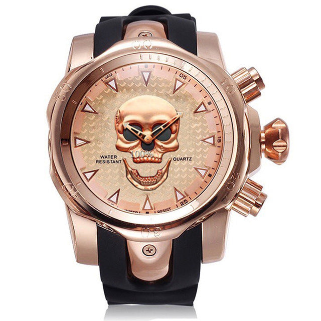2019 Men's Skull Quartz Watch Men Skeleton Creative Watches Rubber Male Clock Water Resistant Wristwatches Relogio Masculino