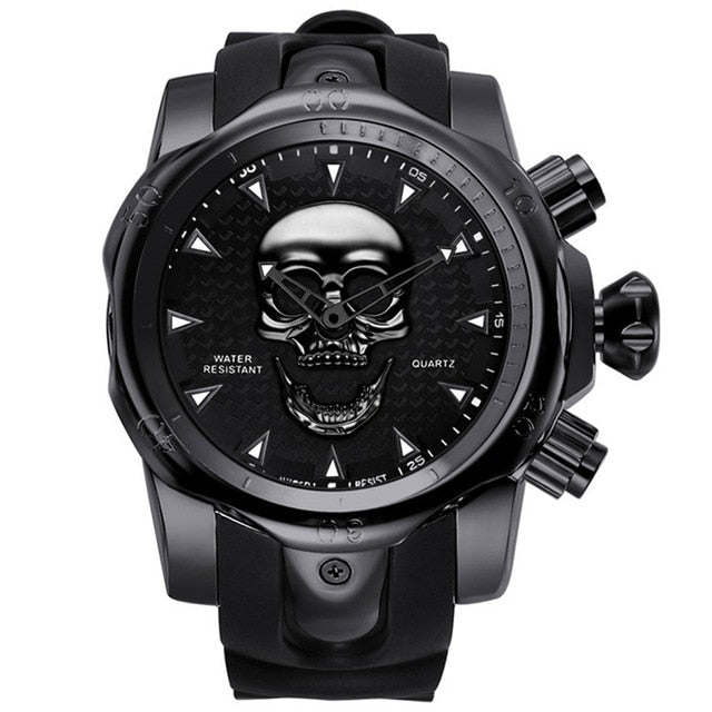 2019 Men's Skull Quartz Watch Men Skeleton Creative Watches Rubber Male Clock Water Resistant Wristwatches Relogio Masculino
