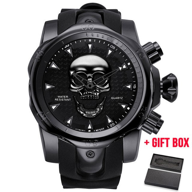 2019 Men's Skull Quartz Watch Men Skeleton Creative Watches Rubber Male Clock Water Resistant Wristwatches Relogio Masculino