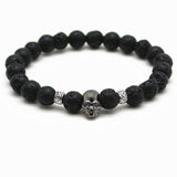Black Beads Natural Stones Skull Bracelet For Women Lava Stone Beads Men Bracelet Black Lava Beads Bracelets Pulseras Mujer