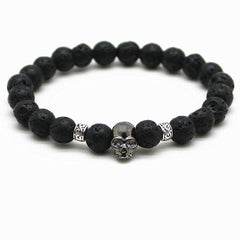 Black Beads Natural Stones Skull Bracelet For Women Lava Stone Beads Men Bracelet Black Lava Beads Bracelets Pulseras Mujer