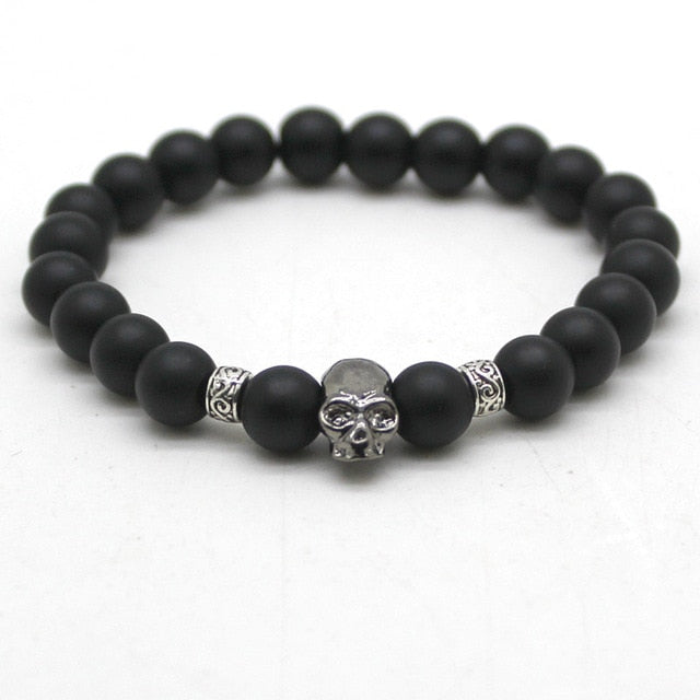 Black Beads Natural Stones Skull Bracelet For Women Lava Stone Beads Men Bracelet Black Lava Beads Bracelets Pulseras Mujer