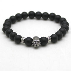 Black Beads Natural Stones Skull Bracelet For Women Lava Stone Beads Men Bracelet Black Lava Beads Bracelets Pulseras Mujer