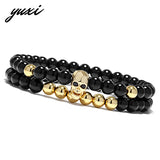 YUXI Steampunk Metal Smile Skull Bracelets Set Elastic Black Beads Chain Skeleton Men Bracelets Sets Male Hand Accessories