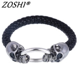 Hot Silver Stainless Steel Skull Bracelets Weave leather bracelet & Bangle Punk jewelry Wholesale Bracelets For Man Woman