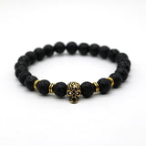 Antique Gold Color Skeleton Skull Bracelet Men With Black Lava Stone Bead Bracelets Pulseira Masculina HS-1