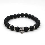 Antique Gold Color Skeleton Skull Bracelet Men With Black Lava Stone Bead Bracelets Pulseira Masculina HS-1
