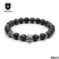 Antique Gold Color Skeleton Skull Bracelet Men With Black Lava Stone Bead Bracelets Pulseira Masculina HS-1