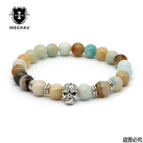 Antique Gold Color Skeleton Skull Bracelet Men With Black Lava Stone Bead Bracelets Pulseira Masculina HS-1