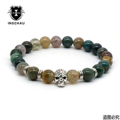 Antique Gold Color Skeleton Skull Bracelet Men With Black Lava Stone Bead Bracelets Pulseira Masculina HS-1