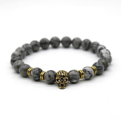 Antique Gold Color Skeleton Skull Bracelet Men With Black Lava Stone Bead Bracelets Pulseira Masculina HS-1