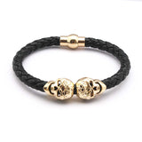 2017 Hot Selling Fashion Braided Leather Bracelets Gold Skull Bracelet Punk Wrap Bracelet Women Men
