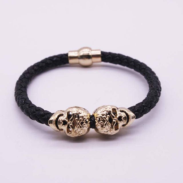 2017 Hot Selling Fashion Braided Leather Bracelets Gold Skull Bracelet Punk Wrap Bracelet Women Men