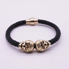 2017 Hot Selling Fashion Braided Leather Bracelets Gold Skull Bracelet Punk Wrap Bracelet Women Men