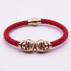 2017 Hot Selling Fashion Braided Leather Bracelets Gold Skull Bracelet Punk Wrap Bracelet Women Men
