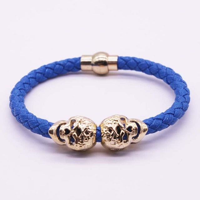 2017 Hot Selling Fashion Braided Leather Bracelets Gold Skull Bracelet Punk Wrap Bracelet Women Men