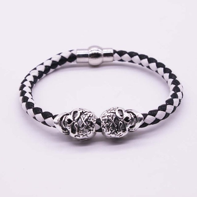 2017 Hot Selling Fashion Braided Leather Bracelets Gold Skull Bracelet Punk Wrap Bracelet Women Men