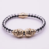2017 Hot Selling Fashion Braided Leather Bracelets Gold Skull Bracelet Punk Wrap Bracelet Women Men