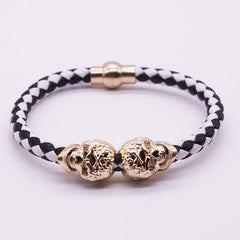 2017 Hot Selling Fashion Braided Leather Bracelets Gold Skull Bracelet Punk Wrap Bracelet Women Men