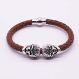 2017 Hot Selling Fashion Braided Leather Bracelets Gold Skull Bracelet Punk Wrap Bracelet Women Men