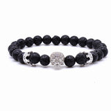 Brand Trendy Natural Beads Strand Bracelet Micro Pave CZ Skeleton Skull Black Lava Rock Stone Energy Men European Buddha Jewelry