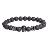 Brand Trendy Natural Beads Strand Bracelet Micro Pave CZ Skeleton Skull Black Lava Rock Stone Energy Men European Buddha Jewelry