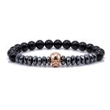 Brand Trendy Natural Beads Strand Bracelet Micro Pave CZ Skeleton Skull Black Lava Rock Stone Energy Men European Buddha Jewelry
