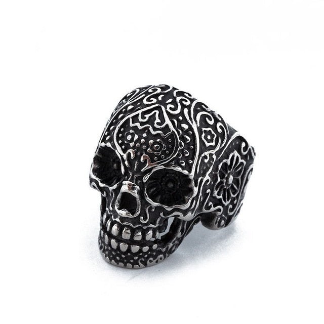Hiphop Cool Men's Gothic Carving Ring Stainless Steel High Quality cross Skull ring Jewelry For man free shipping