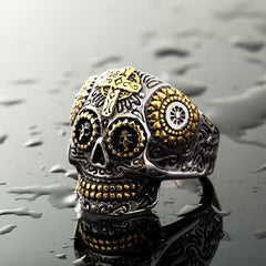 Hiphop Cool Men's Gothic Carving Ring Stainless Steel High Quality cross Skull ring Jewelry For man free shipping