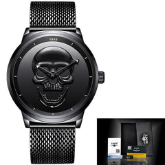 2018 Cool Punk 3D Skull Men Watch Brand LIGE Luxury Steel Quartz Male Watches Waterproof Retro Fashion Gold Black Clock Relogio