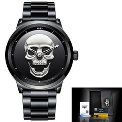 2018 Cool Punk 3D Skull Men Watch Brand LIGE Luxury Steel Quartz Male Watches Waterproof Retro Fashion Gold Black Clock Relogio