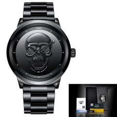 2018 Cool Punk 3D Skull Men Watch Brand LIGE Luxury Steel Quartz Male Watches Waterproof Retro Fashion Gold Black Clock Relogio