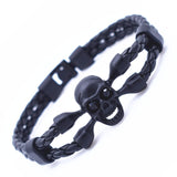 Vintage Black Skull Bracelets Bangles Hand Made Top Quality Length 210mm Leather Bracelet Skeleton Charm Bracelet Men Jewelry
