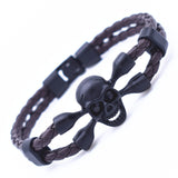 Vintage Black Skull Bracelets Bangles Hand Made Top Quality Length 210mm Leather Bracelet Skeleton Charm Bracelet Men Jewelry