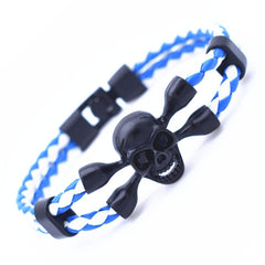 Vintage Black Skull Bracelets Bangles Hand Made Top Quality Length 210mm Leather Bracelet Skeleton Charm Bracelet Men Jewelry